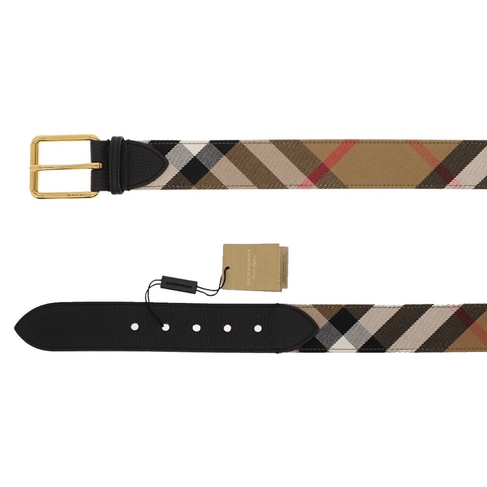 Burberry Mark Belt House Check Canvas Black Leather Size 34 New
